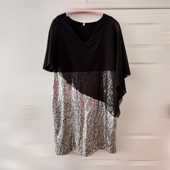 Rosegal Dresses & Skirts - Rose gal Silver Sequins Dress Plus Size 3X / US 20 with Black Overlay, Stretchy